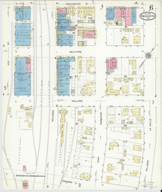 Sanborn Fire Insurance Map from Navasota, Grimes County, Texas (1912), Sheet #0006 - Historic Sanborn Fire Insurance Map Print, vintage old map wall art, antique decor, genealogy gift, Texas Texas map