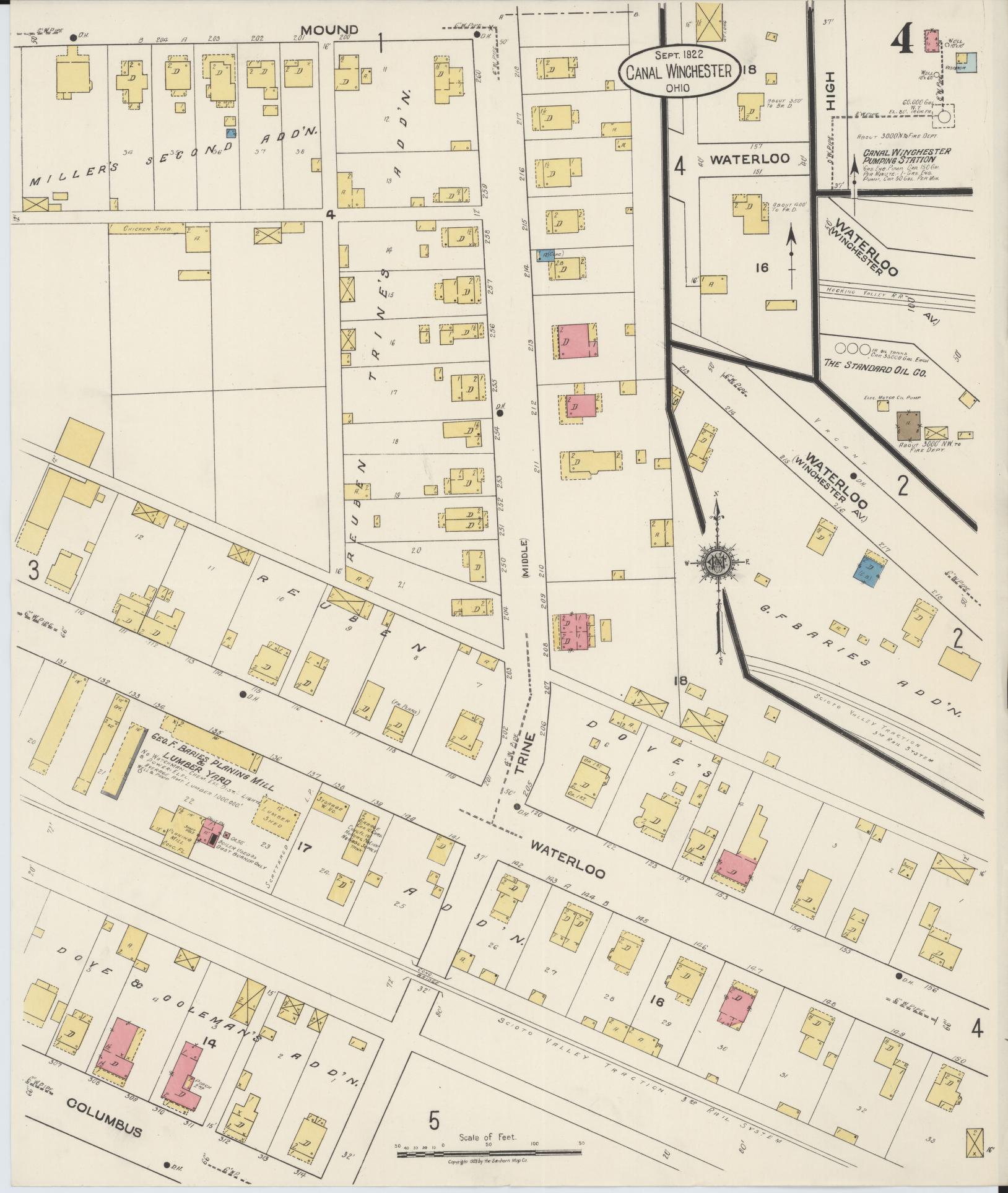 Sanborn Fire Insurance Map from Canal Winchester, Franklin County, Ohio (1922), Sheet #0004 - Historic Sanborn Fire Insurance Map Print, vintage old map wall art, antique decor, genealogy gift, Ohio Ohio map