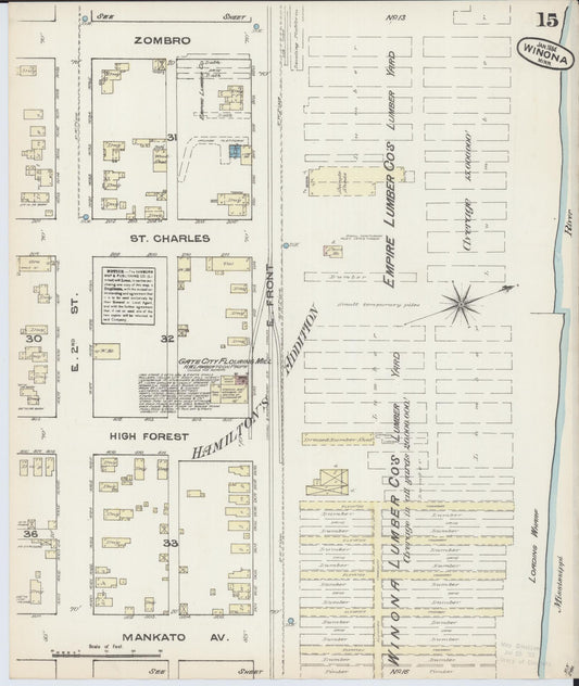 Sanborn Fire Insurance Map from Winona, Winona County, Minnesota (1884), Sheet #0015 - Historic Sanborn Fire Insurance Map Print, vintage old map wall art, antique decor, genealogy gift, Minnesota Minnesota map