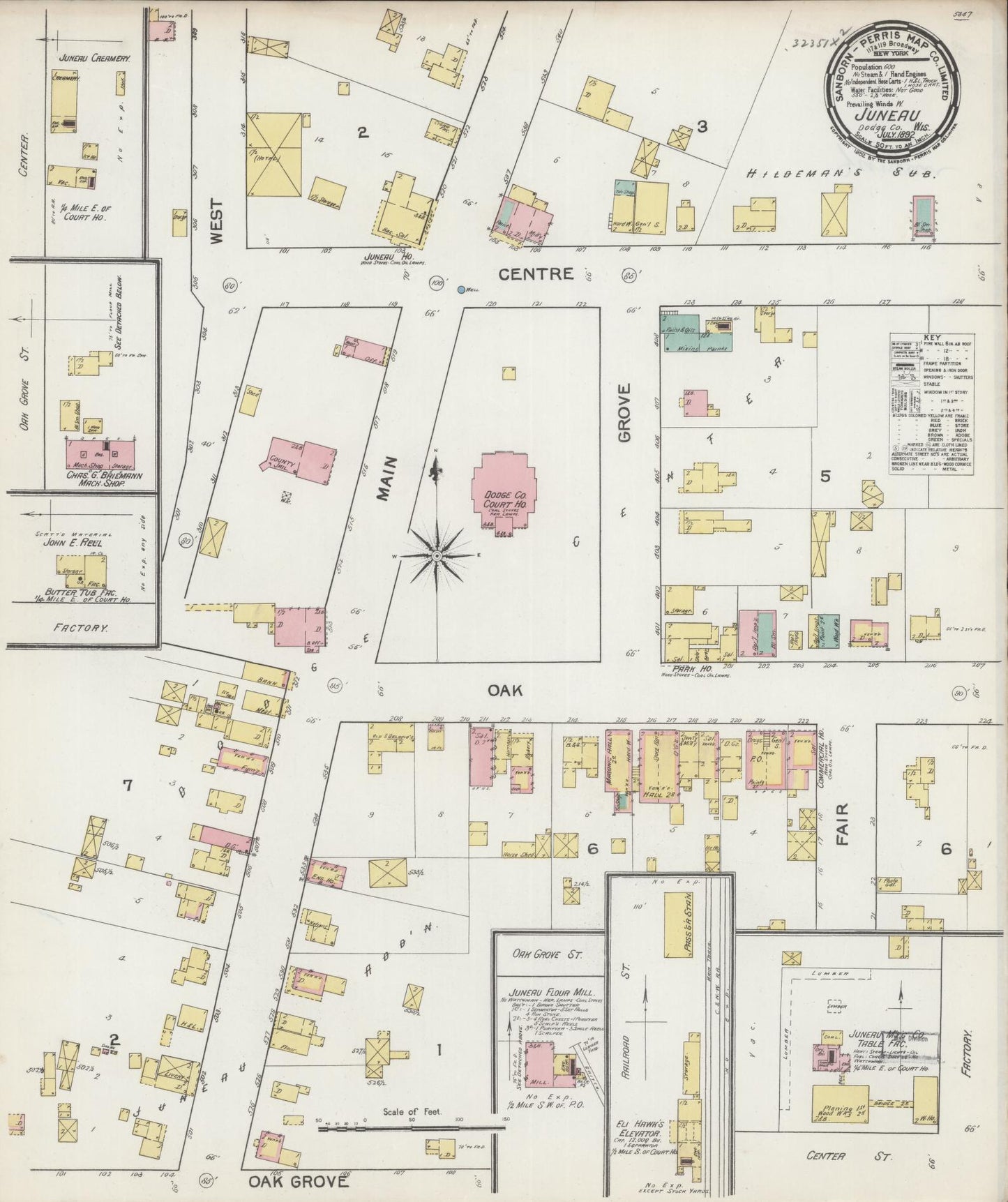 Sanborn Fire Insurance Map from Juneau, Dodge County, Wisconsin (1892), Sheet #0001 - Historic Sanborn Fire Insurance Map Print, vintage old map wall art, antique decor, genealogy gift, Wisconsin Wisconsin map