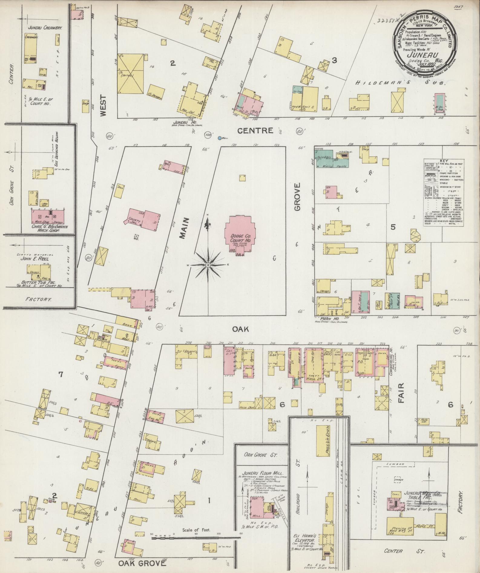 Sanborn Fire Insurance Map from Juneau, Dodge County, Wisconsin (1892), Sheet #0001 - Historic Sanborn Fire Insurance Map Print, vintage old map wall art, antique decor, genealogy gift, Wisconsin Wisconsin map