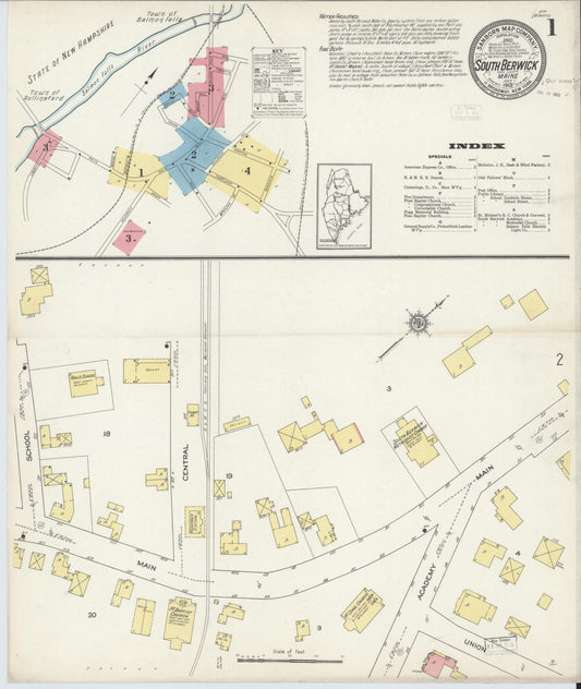 Sanborn Fire Insurance Map from South Berwick, York County, Maine (1913), Sheet #0001 - Historic Sanborn Fire Insurance Map Print, vintage old map wall art, antique decor, genealogy gift, Maine Maine map