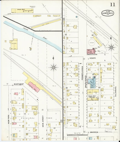 Sanborn Fire Insurance Map from Lawrence, Douglas County, Kansas (1897), Sheet #0011 - Complete Map Set gallery image, historic Sanborn map, vintage wall art, Kansas Kansas