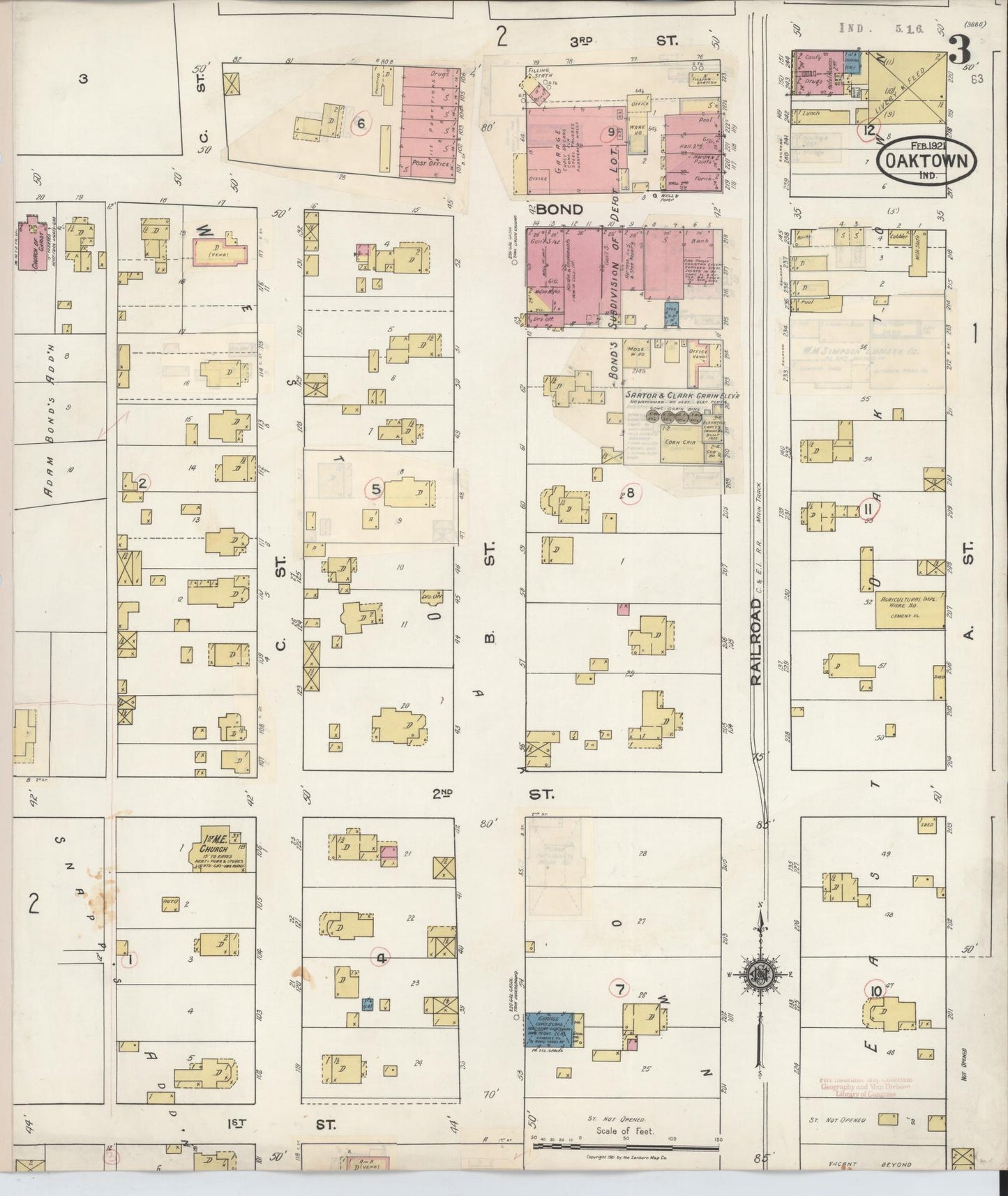 Sanborn Fire Insurance Map from Oaktown, Knox County, Indiana (1932), Sheet #0003 - Complete Map Set gallery image, historic Sanborn map, vintage wall art, Indiana Indiana