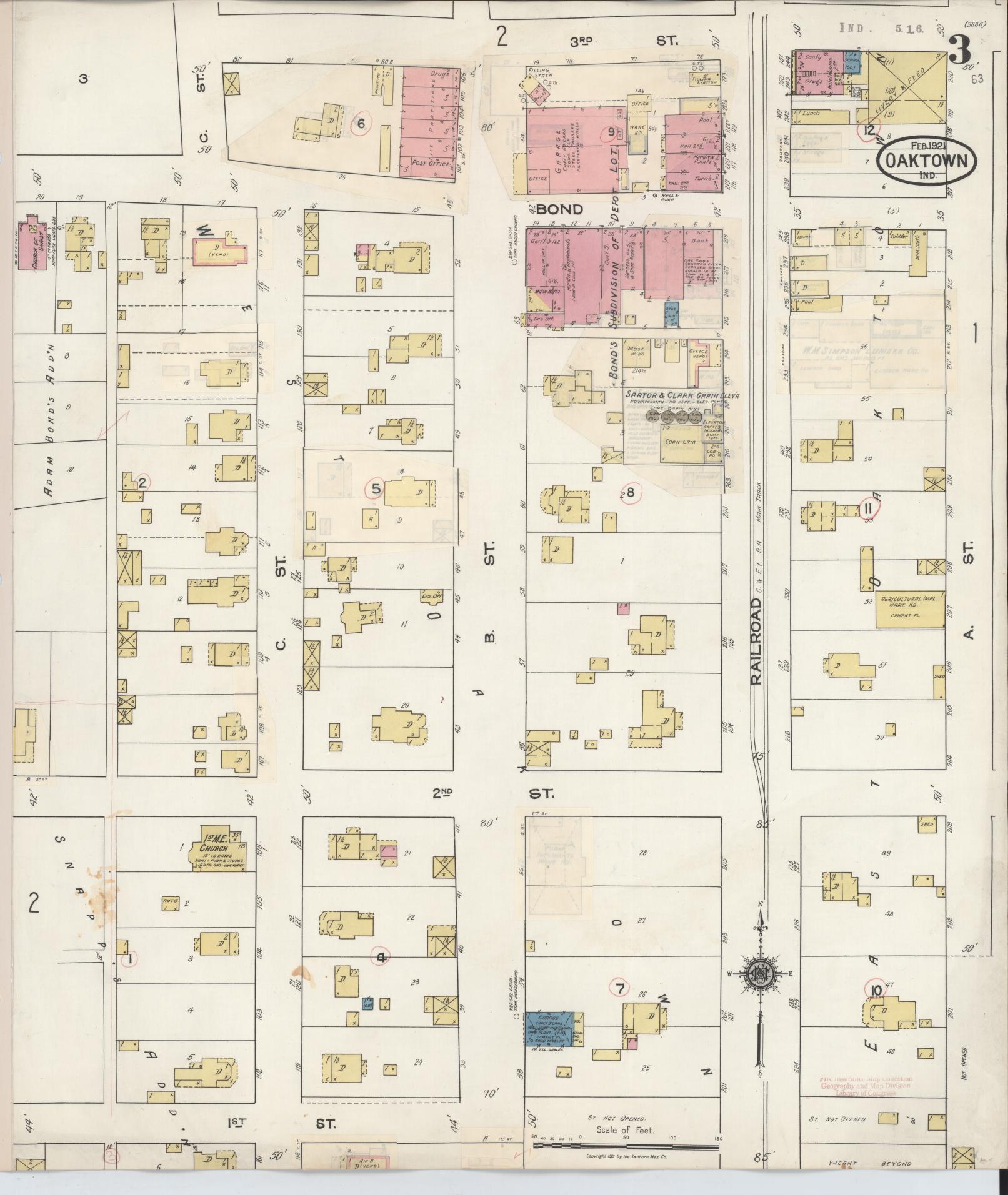 Sanborn Fire Insurance Map from Oaktown, Knox County, Indiana (1932), Sheet #0003 - Complete Map Set gallery image, historic Sanborn map, vintage wall art, Indiana Indiana