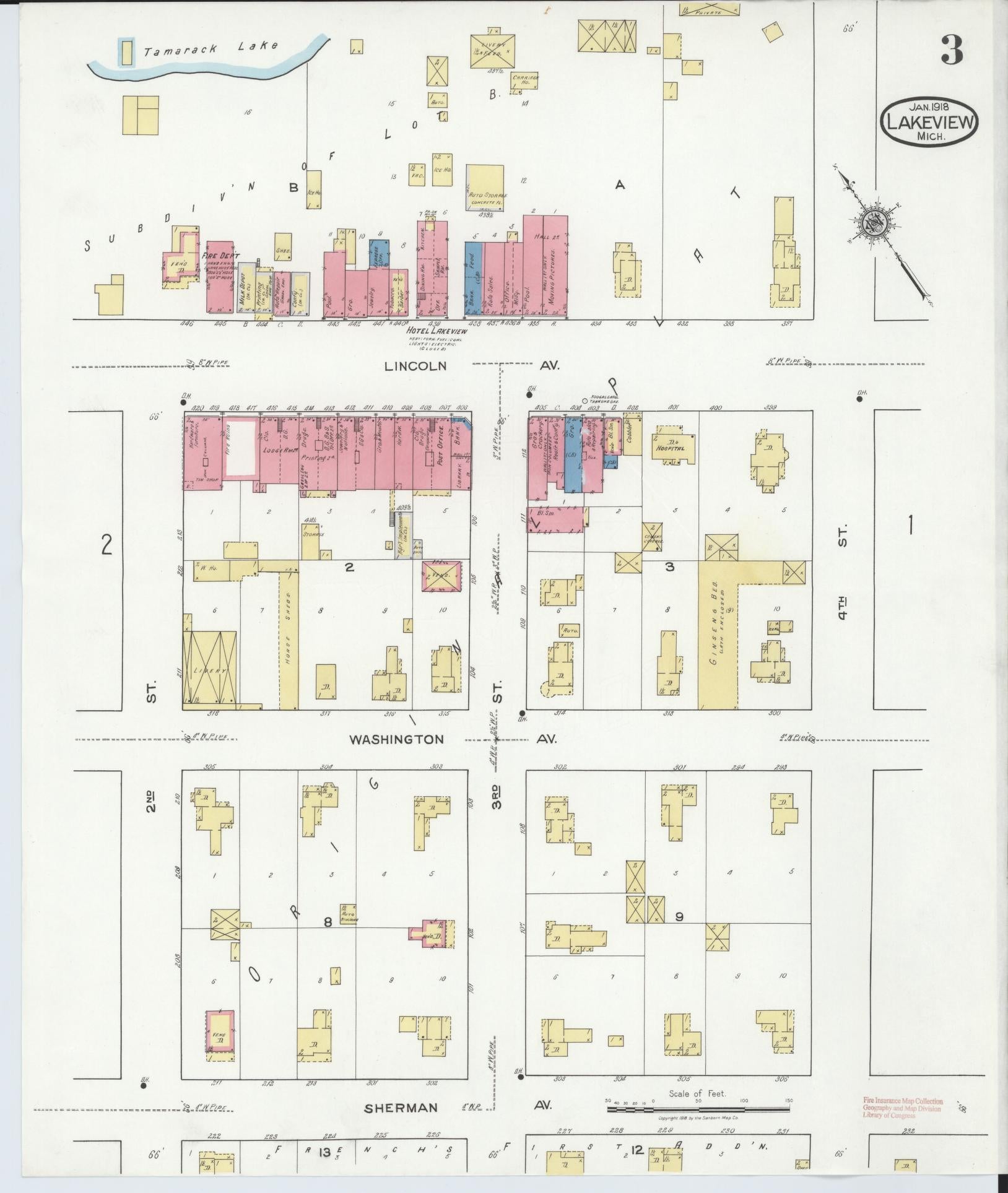 Sanborn Fire Insurance Map from Lakeview, Montcalm County, Michigan (1918), Sheet #0003 - Complete Map Set gallery image, historic Sanborn map, vintage wall art, Michigan Michigan