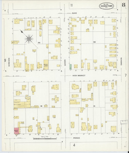 Sanborn Fire Insurance Map from Georgetown, Georgetown County, South Carolina (1908), Sheet #0008 - Historic Sanborn Fire Insurance Map Print, vintage old map wall art, antique decor, genealogy gift, South Carolina South Carolina map