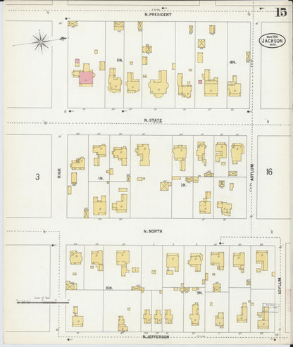 Sanborn Fire Insurance Map from Jackson, Hinds County, Mississippi (1900), Sheet #0015 - Complete Map Set gallery image, historic Sanborn map, vintage wall art, Mississippi Mississippi