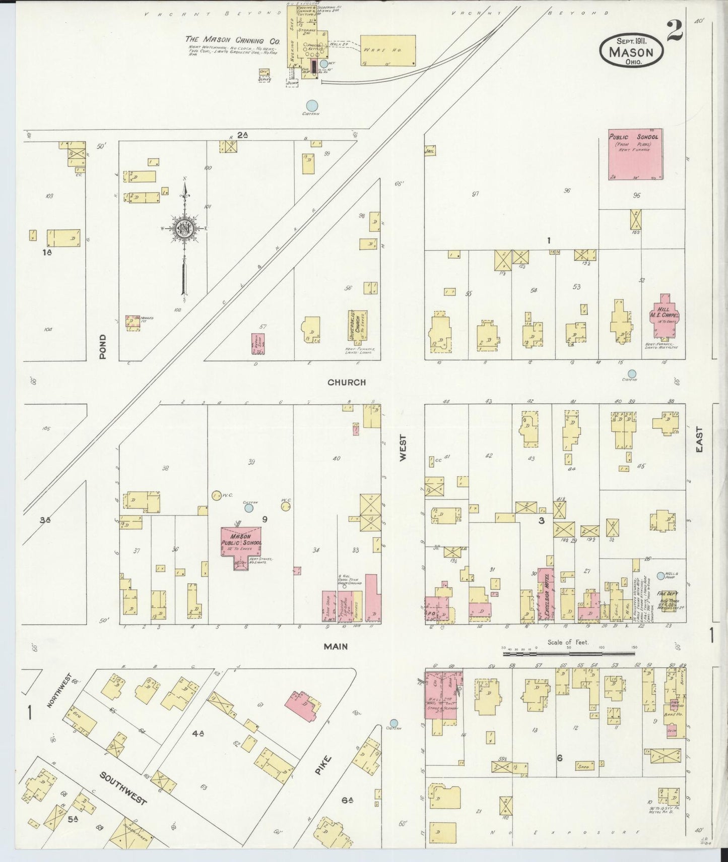 Sanborn Fire Insurance Map from Mason, Warren County, Ohio (1911), Sheet #0002 - Complete Map Set gallery image, historic Sanborn map, vintage wall art, Ohio Ohio