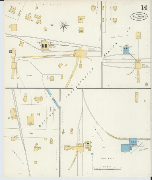 Sanborn Fire Insurance Map from Red Jacket, Houghton County, Michigan (1897), Sheet #0014 - Historic Sanborn Fire Insurance Map Print, vintage old map wall art, antique decor, genealogy gift, Michigan Michigan map