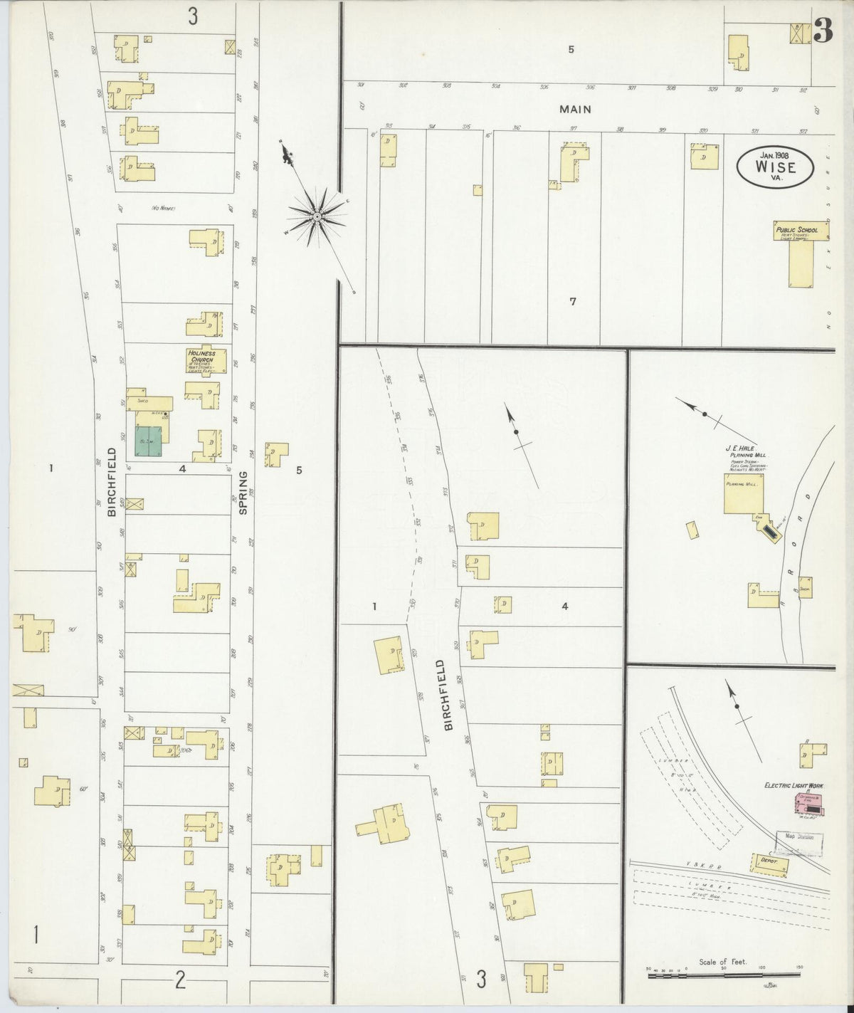 Sanborn Fire Insurance Map from Wise, Wise County, Virginia (1908), Sheet #0003 - Complete Map Set gallery image, historic Sanborn map, vintage wall art, Virginia Virginia