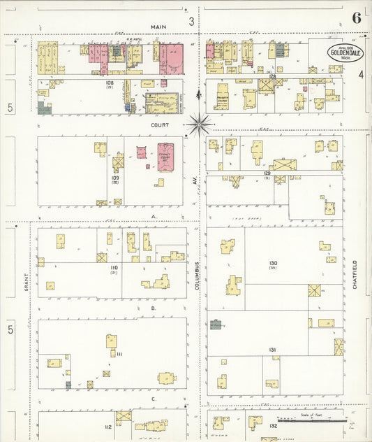 Sanborn Fire Insurance Map from Goldendale, Klickitat County, Washington (1909), Sheet #0006 - Historic Sanborn Fire Insurance Map Print, vintage old map wall art, antique decor, genealogy gift, Washington Washington map