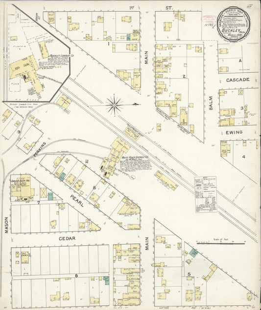 Sanborn Fire Insurance Map from Buckley, Pierce County, Washington (1892), Sheet #0001 - Historic Sanborn Fire Insurance Map Print, vintage old map wall art, antique decor, genealogy gift, Washington Washington map