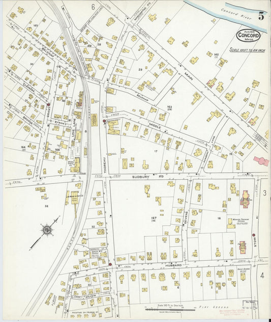 Sanborn Fire Insurance Map from Concord, Middlesex County, Massachusetts (1918), Sheet #0005 - Historic Sanborn Fire Insurance Map Print, vintage old map wall art, antique decor, genealogy gift, Massachusetts Massachusetts map