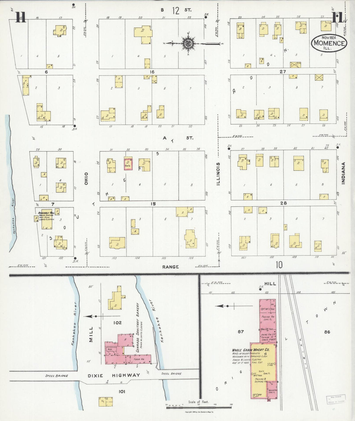 Sanborn Fire Insurance Map from Momence, Kankakee County, Illinois (1924), Sheet #0011 - Historic Sanborn Fire Insurance Map Print, vintage old map wall art, antique decor, genealogy gift, Illinois Illinois map