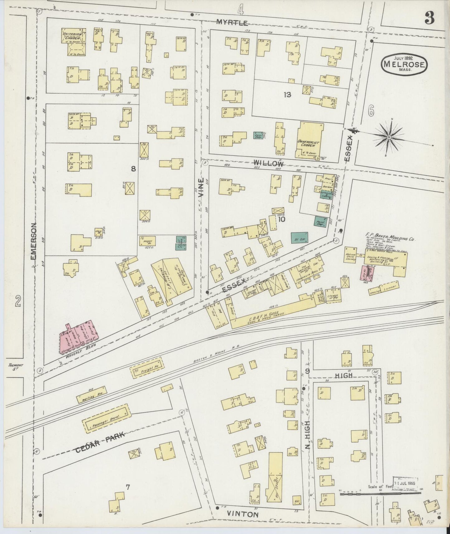Sanborn Fire Insurance Map from Melrose, Middlesex County, Massachusetts (1892), Sheet #0003 - Complete Map Set gallery image, historic Sanborn map, vintage wall art, Massachusetts Massachusetts