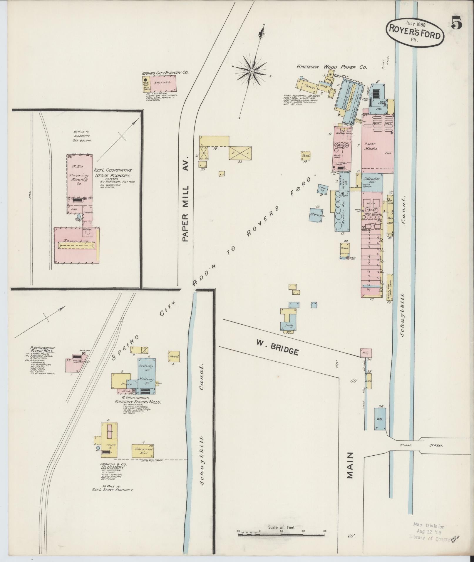 Sanborn Fire Insurance Map from Royersford, Montgomery County, Pennsylvania (1888), Sheet #0005 - Historic Sanborn Fire Insurance Map Print, vintage old map wall art, antique decor, genealogy gift, Pennsylvania Pennsylvania map