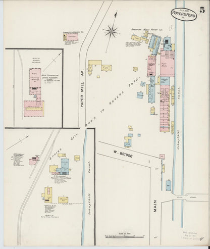 Sanborn Fire Insurance Map from Royersford, Montgomery County, Pennsylvania (1888), Sheet #0005 - Historic Sanborn Fire Insurance Map Print, vintage old map wall art, antique decor, genealogy gift, Pennsylvania Pennsylvania map
