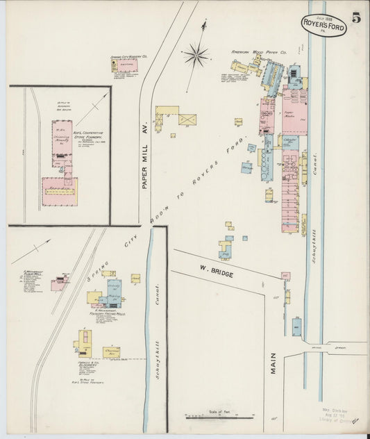Sanborn Fire Insurance Map from Royersford, Montgomery County, Pennsylvania (1888), Sheet #0005 - Historic Sanborn Fire Insurance Map Print, vintage old map wall art, antique decor, genealogy gift, Pennsylvania Pennsylvania map