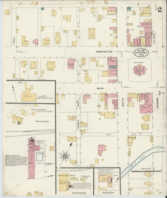 Sanborn Fire Insurance Map from Athens, McMinn County, Tennessee (1907), Sheet #0002 - Historic Sanborn Fire Insurance Map Print, vintage old map wall art, antique decor, genealogy gift, Tennessee Tennessee map