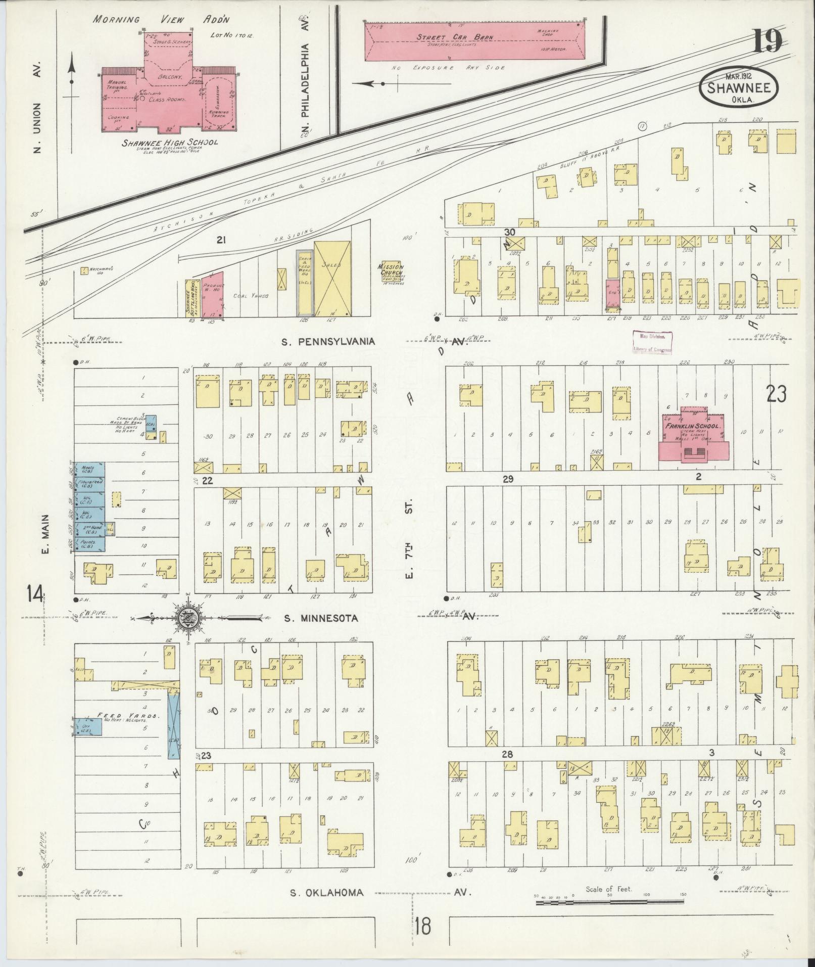Sanborn Fire Insurance Map from Shawnee, Pottawatomie County, Oklahoma (1912), Sheet #0019 - Complete Map Set gallery image, historic Sanborn map, vintage wall art, Oklahoma Oklahoma