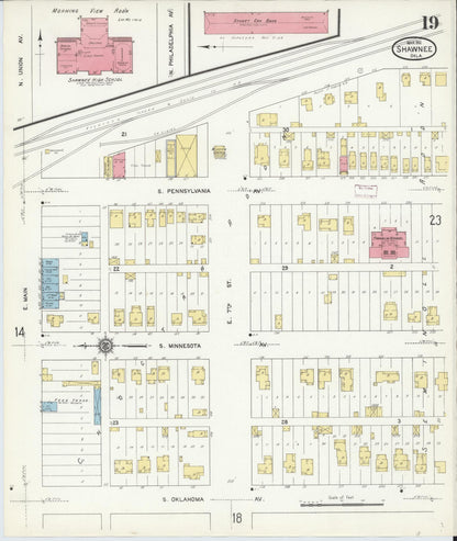 Sanborn Fire Insurance Map from Shawnee, Pottawatomie County, Oklahoma (1912), Sheet #0019 - Complete Map Set gallery image, historic Sanborn map, vintage wall art, Oklahoma Oklahoma