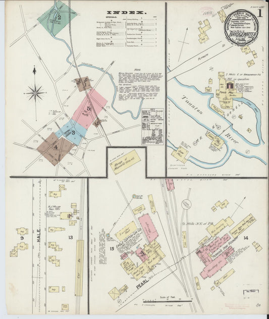 Sanborn Fire Insurance Map from Bridgewater, Plymouth County, Massachusetts (1891), Sheet #0001 - Historic Sanborn Fire Insurance Map Print, vintage old map wall art, antique decor, genealogy gift, Massachusetts Massachusetts map