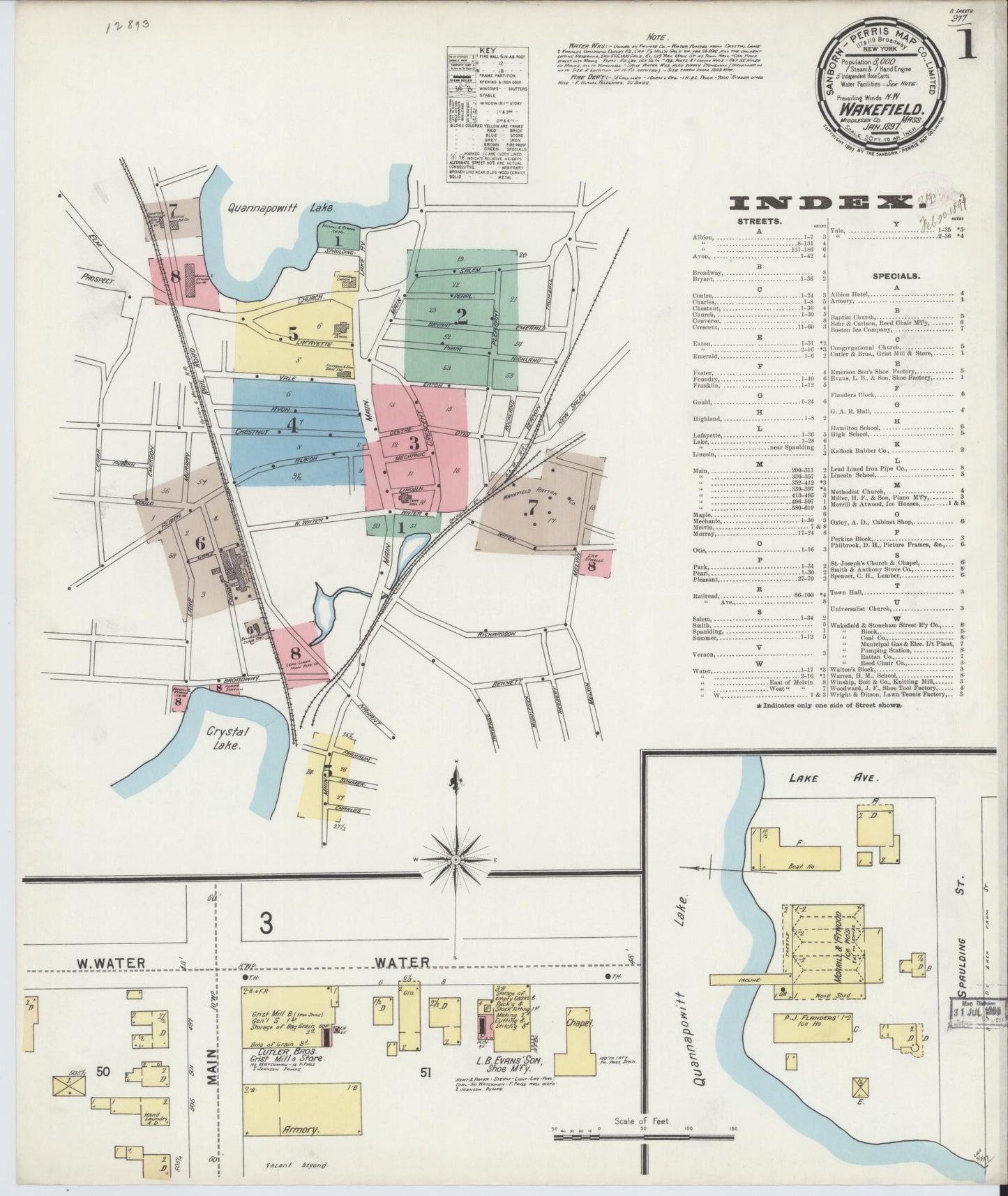 Sanborn Fire Insurance Map from Wakefield, Middlesex County, Massachusetts. (1897) – Historic Sanborn Fire Insurance Map Print