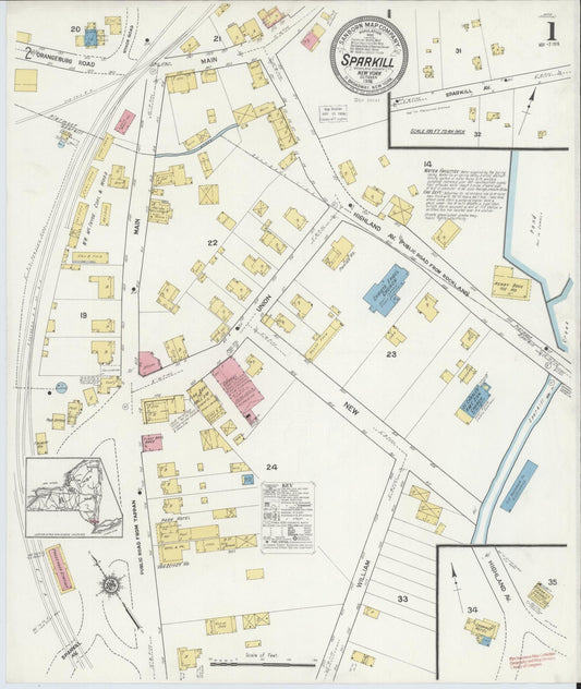 Sanborn Fire Insurance Map from Sparkill, Rockland County, New York (1916), Sheet #0001 - Complete Map Set gallery image, historic Sanborn map, vintage wall art, New York New York