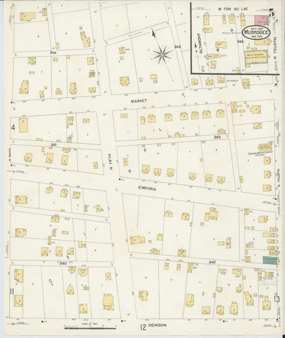 Sanborn Fire Insurance Map from Muskogee, Muskogee County, Oklahoma (1907), Sheet #0005 - Complete Map Set gallery image, historic Sanborn map, vintage wall art, Oklahoma Oklahoma