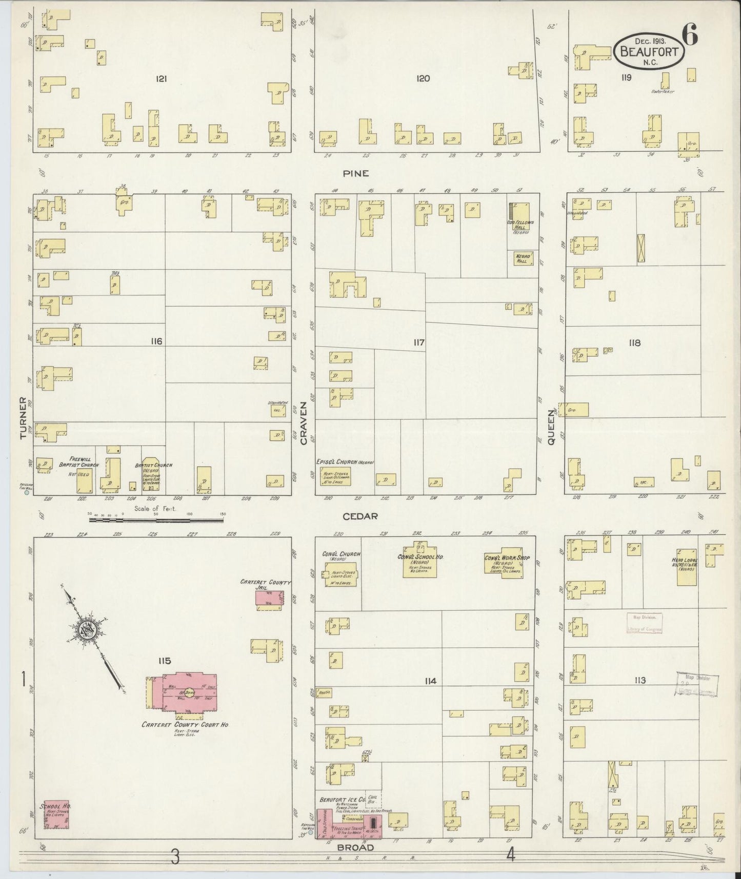 Sanborn Fire Insurance Map from Beaufort, Carteret County, North Carolina (1913), Sheet #0006 - Complete Map Set gallery image, historic Sanborn map, vintage wall art, North Carolina North Carolina