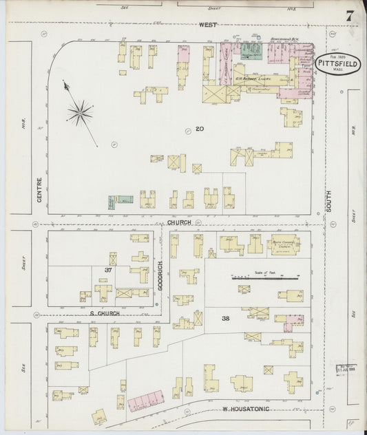 Sanborn Fire Insurance Map from Pittsfield, Berkshire County, Massachusetts (1889), Sheet #0007 - Historic Sanborn Fire Insurance Map Print, vintage old map wall art, antique decor, genealogy gift, Massachusetts Massachusetts map