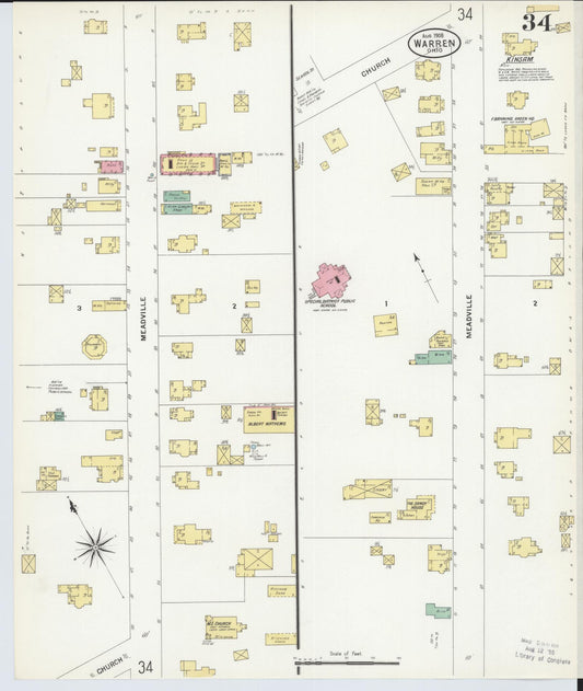 Sanborn Fire Insurance Map from Warren, Trumbull County, Ohio (1908), Sheet #0034 - Historic Sanborn Fire Insurance Map Print, vintage old map wall art, antique decor, genealogy gift, Ohio Ohio map