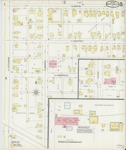Sanborn Fire Insurance Map from Hartford City, Blackford County, Indiana (1896), Sheet #0005 - Historic Sanborn Fire Insurance Map Print, vintage old map wall art, antique decor, genealogy gift, Indiana Indiana map