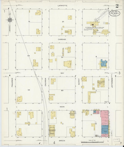 Sanborn Fire Insurance Map from Perry, Taylor County, Florida (1913), Sheet #0002 - Historic Sanborn Fire Insurance Map Print, vintage old map wall art, antique decor, genealogy gift, Florida Florida map