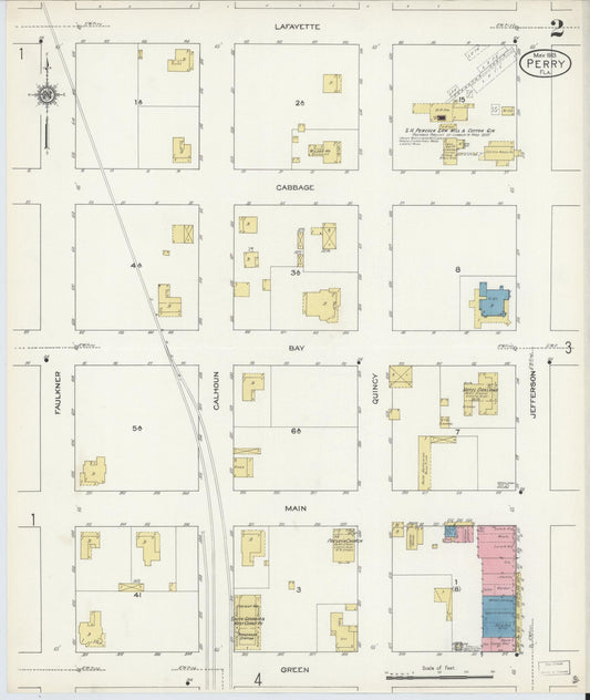 Sanborn Fire Insurance Map from Perry, Taylor County, Florida (1913), Sheet #0002 - Historic Sanborn Fire Insurance Map Print, vintage old map wall art, antique decor, genealogy gift, Florida Florida map