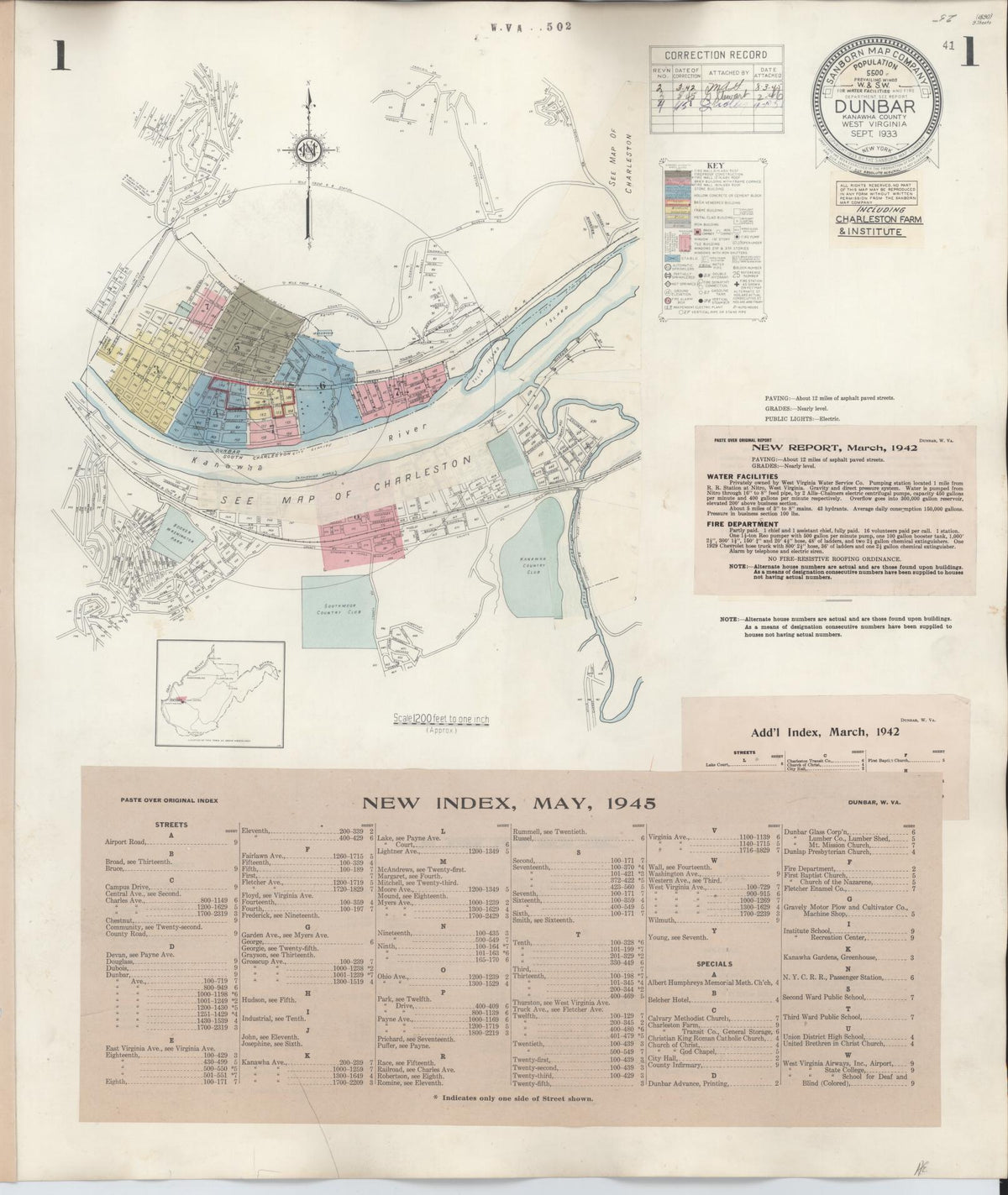 Sanborn Fire Insurance Map from Dunbar, Kanawha County, West Virginia (1950), Sheet #0001 - Historic Sanborn Fire Insurance Map Print, vintage old map wall art, antique decor, genealogy gift, West Virginia West Virginia map
