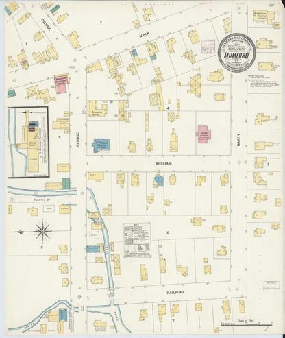 Sanborn Fire Insurance Map from Mumford, Monroe County, New York (1907), Sheet #0001 - Historic Sanborn Fire Insurance Map Print, vintage old map wall art, antique decor, genealogy gift, New York New York map