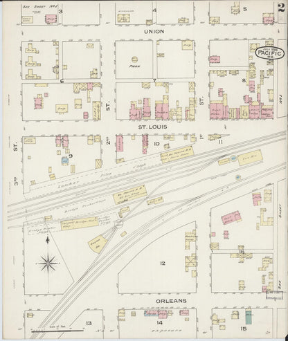 Sanborn Fire Insurance Map from Pacific, Franklin County, Missouri (1886), Sheet #0002 - Historic Sanborn Fire Insurance Map Print, vintage old map wall art, antique decor, genealogy gift, Missouri Missouri map