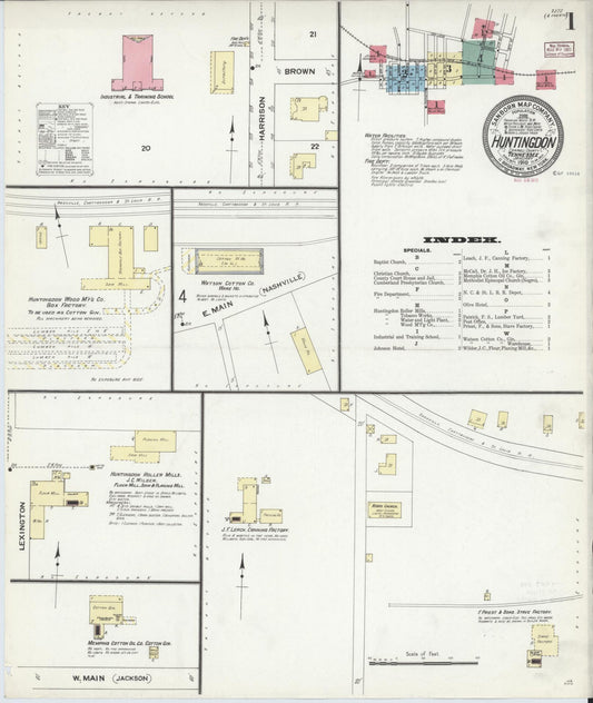 Sanborn Fire Insurance Map from Huntingdon, Carroll County, Tennessee (1910), Sheet #0001 - Complete Map Set gallery image, historic Sanborn map, vintage wall art, Tennessee Tennessee