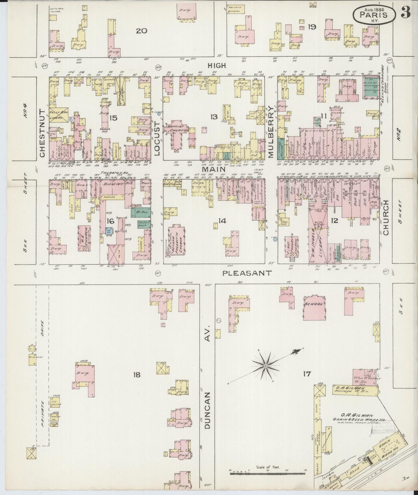 Sanborn Fire Insurance Map from Paris, Bourbon County, Kentucky (1886), Sheet #0003 - Complete Map Set gallery image, historic Sanborn map, vintage wall art, Kentucky Kentucky