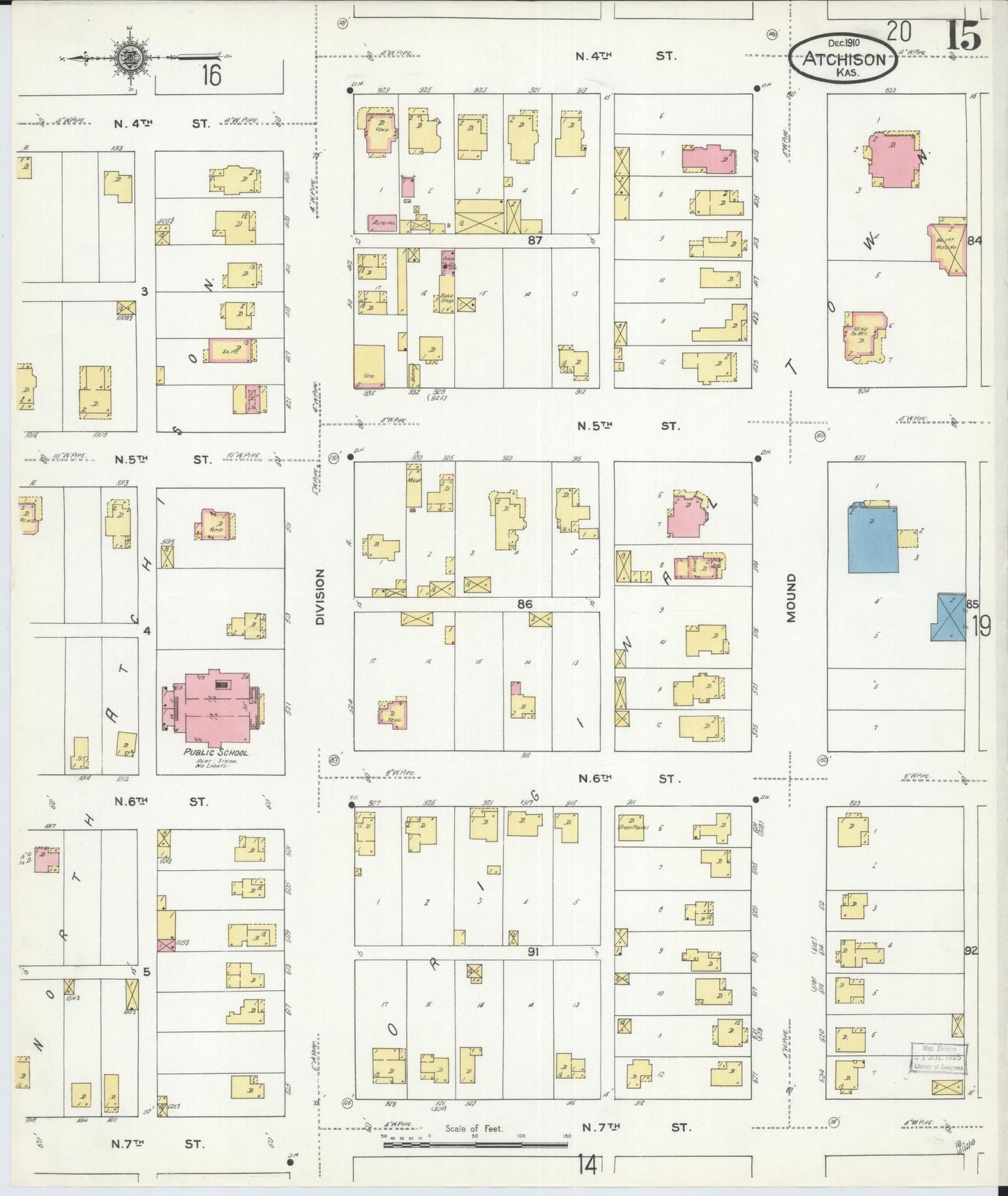 Sanborn Fire Insurance Map from Atchison, Atchison County, Kansas (1910), Sheet #0015 - Historic Sanborn Fire Insurance Map Print, vintage old map wall art, antique decor, genealogy gift, Kansas Kansas map