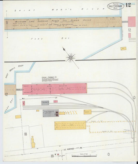Sanborn Fire Insurance Map from Sault Sainte Marie, Chippewa County, Michigan (1906), Sheet #0012 - Historic Sanborn Fire Insurance Map Print, vintage old map wall art, antique decor, genealogy gift, Michigan Michigan map