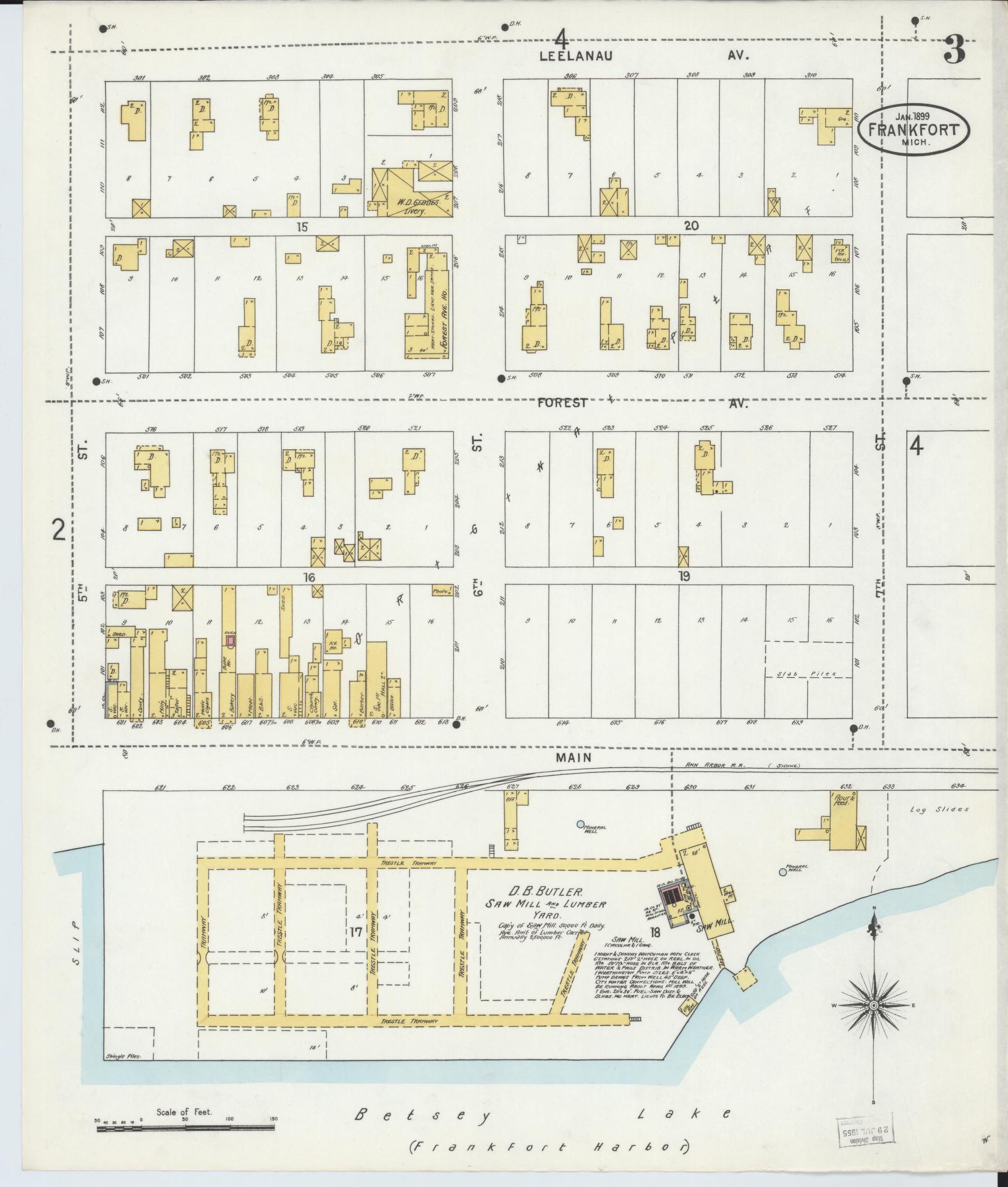Sanborn Fire Insurance Map from Frankfort, Benzie County, Michigan (1899), Sheet #0003 - Complete Map Set gallery image, historic Sanborn map, vintage wall art, Michigan Michigan