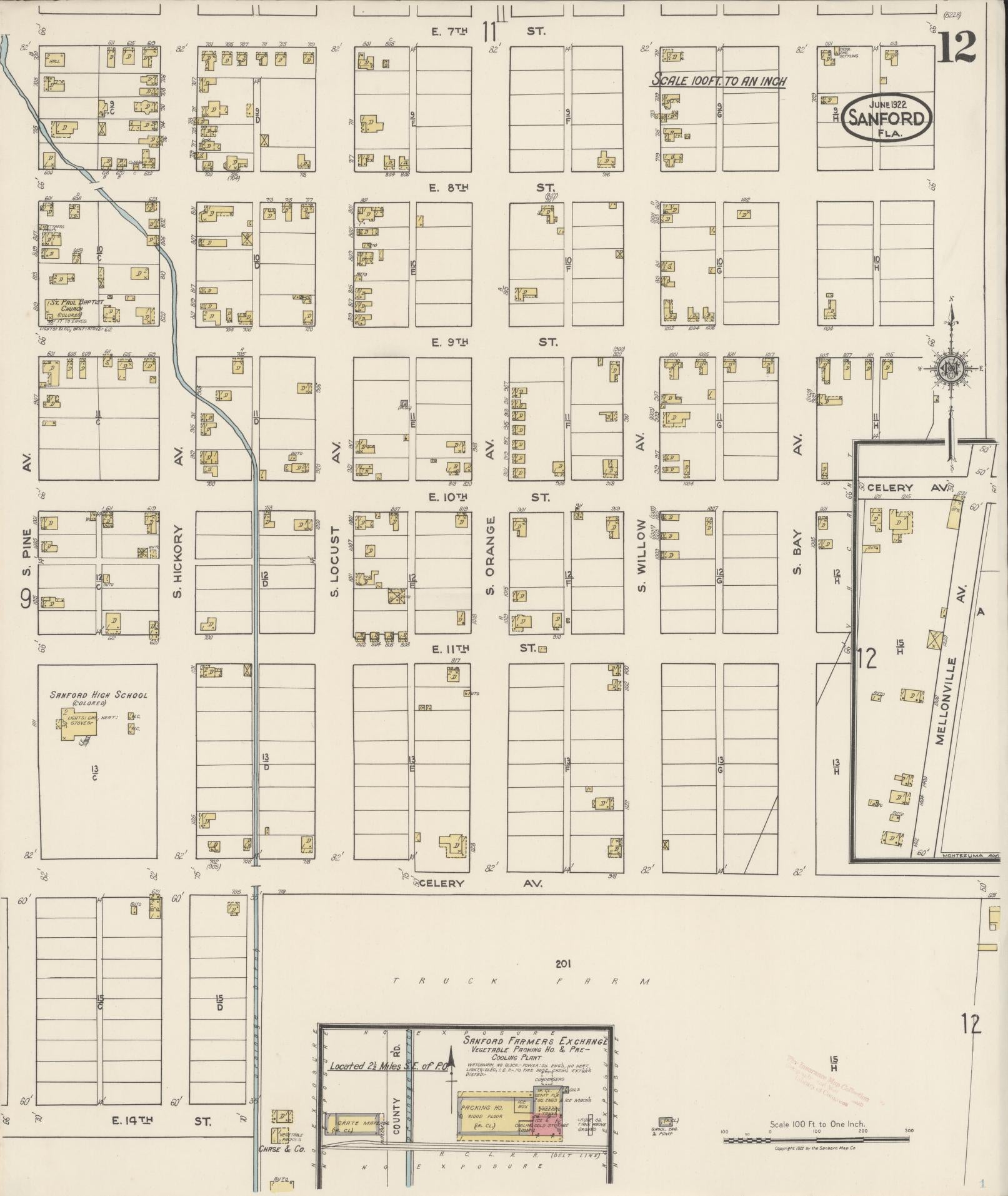 Sanborn Fire Insurance Map from Sanford, Seminole County, Florida (1922), Sheet #0012 - Complete Map Set gallery image, historic Sanborn map, vintage wall art, Florida Florida