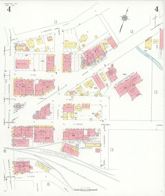 Sanborn Fire Insurance Map from Palestine, Anderson County, Texas (1935), Sheet #0004 - Historic Sanborn Fire Insurance Map Print, vintage old map wall art, antique decor, genealogy gift, Texas Texas map