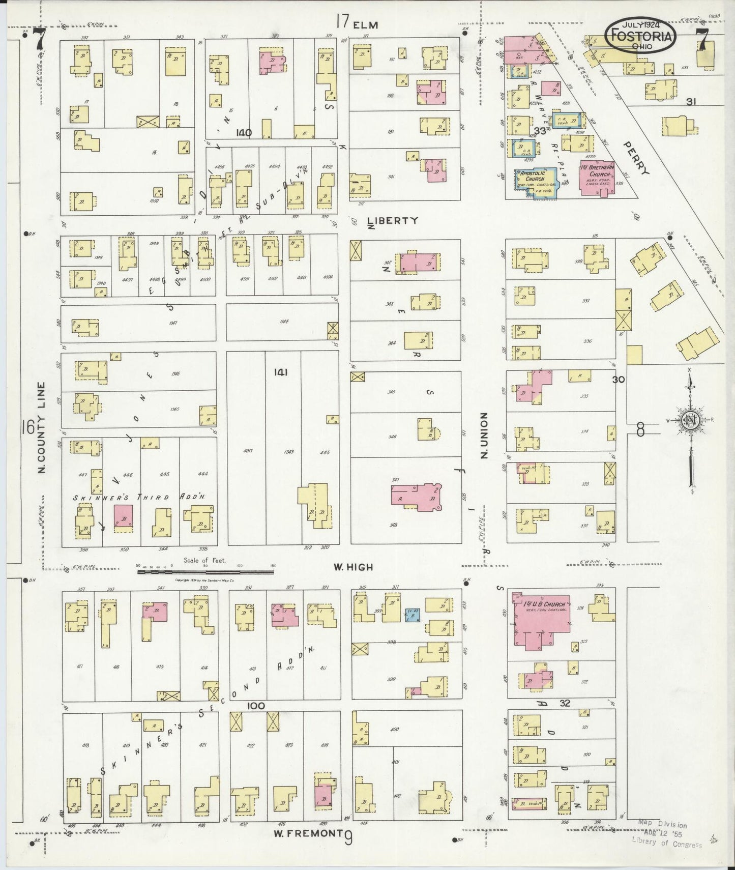 Sanborn Fire Insurance Map from Fostoria, Seneca, Hancock, And Wood Counties, Ohio (1924), Sheet #0007 - Historic Sanborn Fire Insurance Map Print, vintage old map wall art, antique decor, genealogy gift, Ohio Ohio map