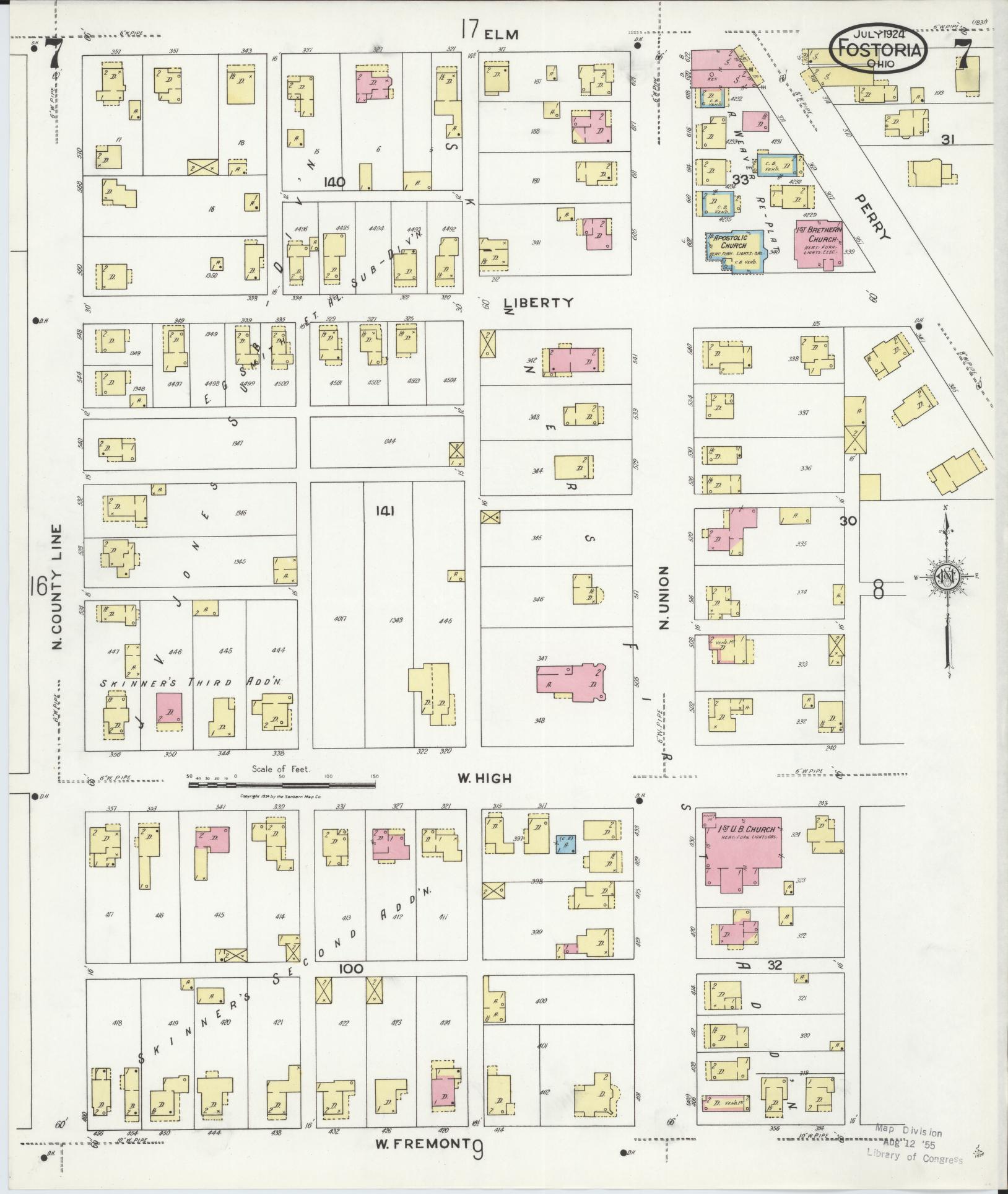 Sanborn Fire Insurance Map from Fostoria, Seneca, Hancock, And Wood Counties, Ohio (1924), Sheet #0007 - Historic Sanborn Fire Insurance Map Print, vintage old map wall art, antique decor, genealogy gift, Ohio Ohio map
