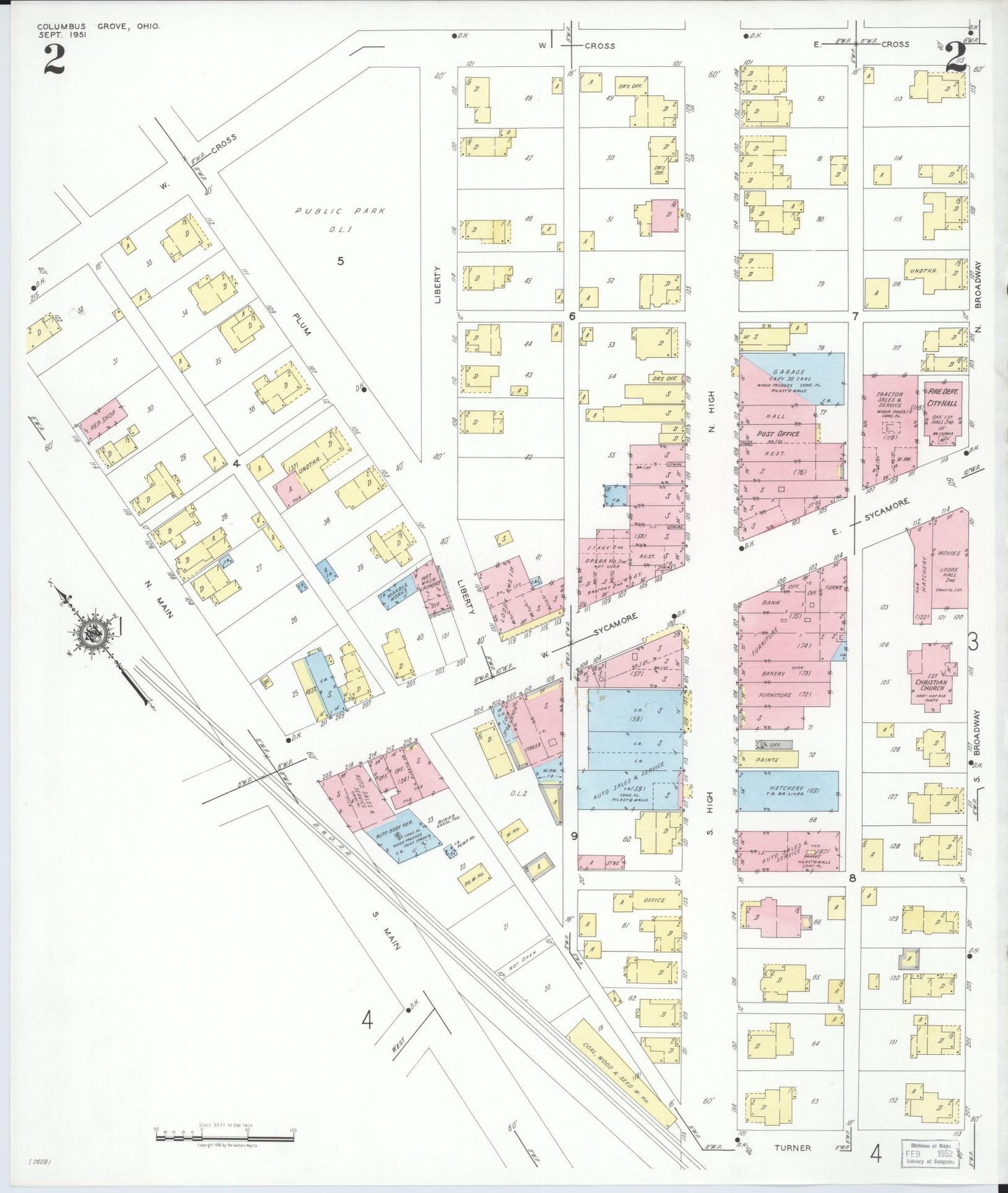 Sanborn Fire Insurance Map from Columbus Grove, Putnam County, Ohio (1951), Sheet #0002 - Complete Map Set gallery image, historic Sanborn map, vintage wall art, Ohio Ohio