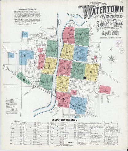Sanborn Fire Insurance Map from Watertown, Jefferson County, Wisconsin (1901), Sheet #0001 - Historic Sanborn Fire Insurance Map Print, vintage old map wall art, antique decor, genealogy gift, Wisconsin Wisconsin map